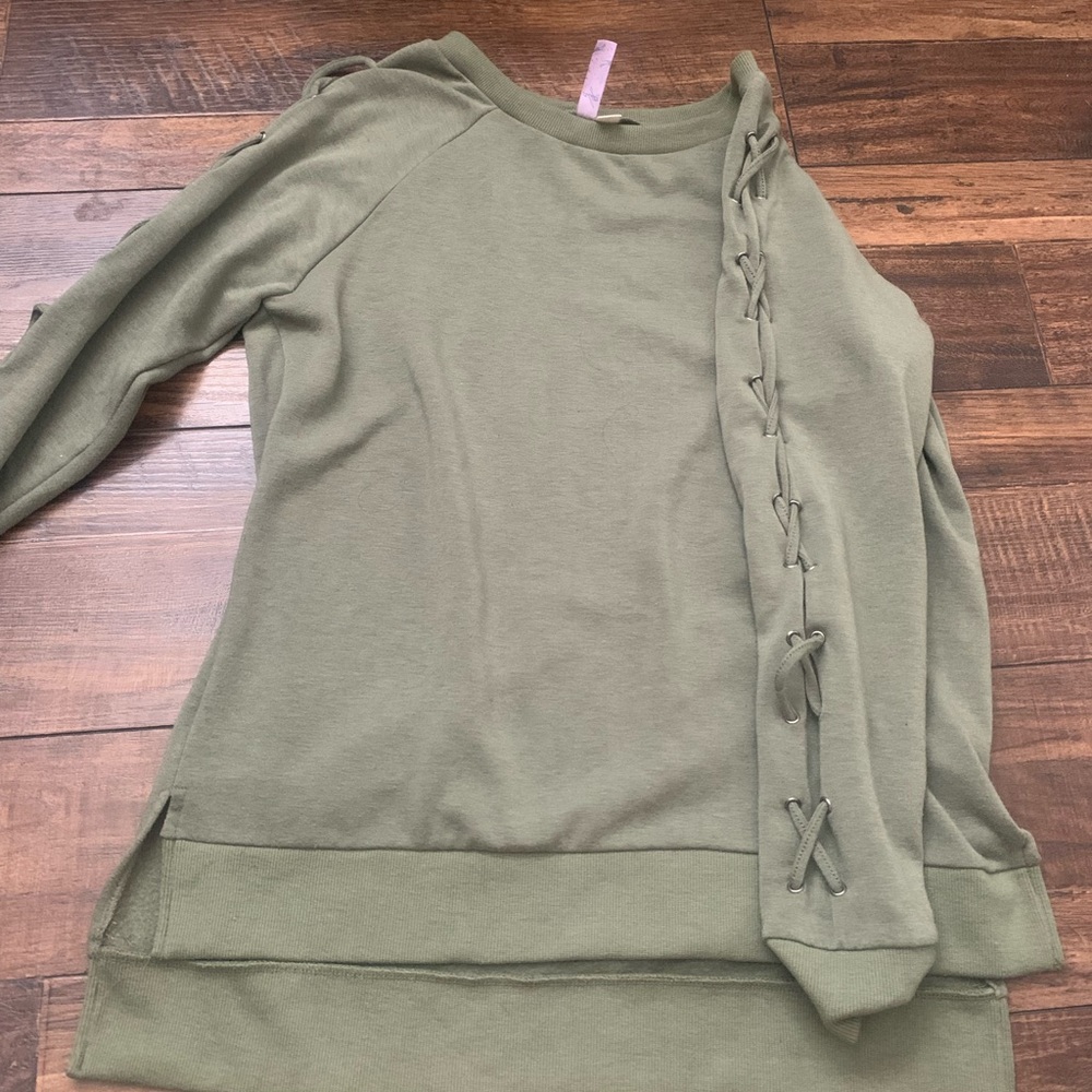 Lace up green sweater